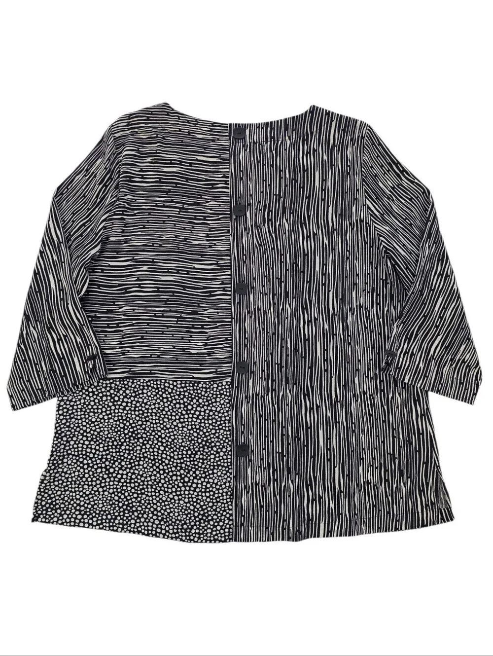 Ali Miles Mixed Print Button Accent Tunic Top XL Black White Artsy Lagenlook